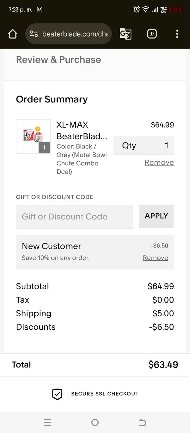BeaterBlade US promo code screenshot showing code BB10 applied at BeaterBlade US checkout page. Uploaded by SimplyCodes community member Pipina on Jun 26, 2025