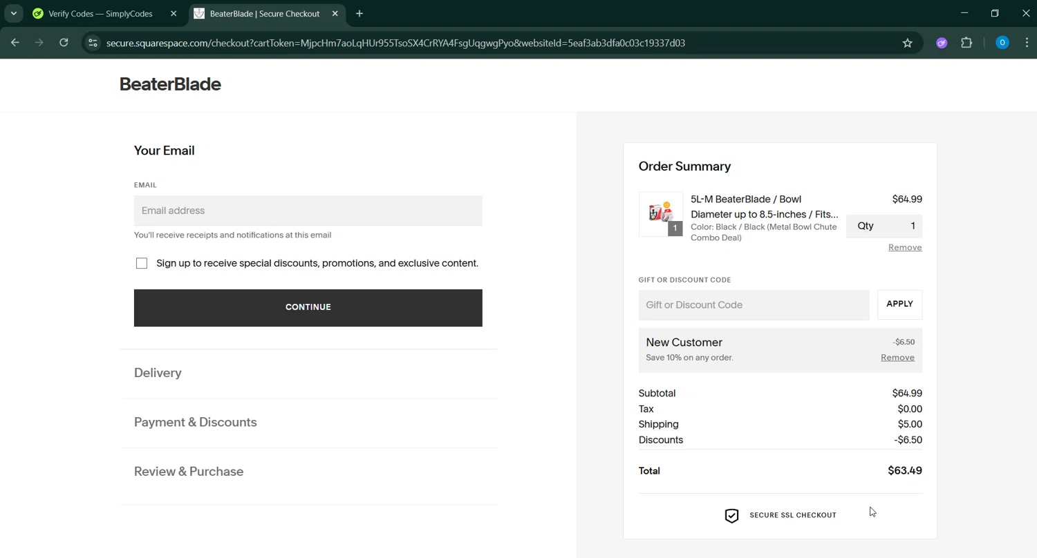 BeaterBlade US checkout page showing BeaterBlade US promo code box | Screenshot taken by SimplyCodes community member on Apr 23, 2025