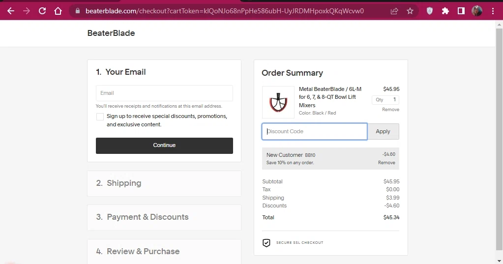 BeaterBlade US checkout page showing BeaterBlade US promo code box | Screenshot taken by SimplyCodes community member on Dec 16, 2022