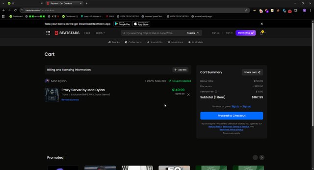 BeatStars checkout page showing BeatStars promo code box | Screenshot taken by SimplyCodes community member on Aug 15, 2025
