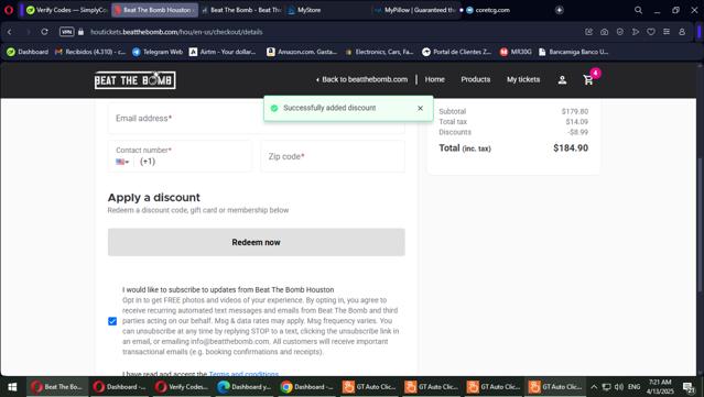 Beat The Bomb checkout page showing Beat The Bomb discount code box | Screenshot taken by SimplyCodes community member on Apr 13, 2025