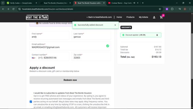 Beat The Bomb checkout page showing Beat The Bomb discount code box | Screenshot taken by SimplyCodes community member on Jun 10, 2025