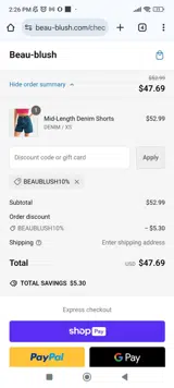 BEAUBLUSH10% coupon verification screenshot
