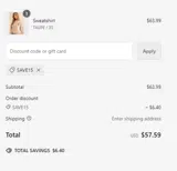 SAVE15 coupon verification screenshot