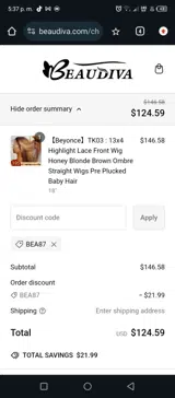 BEA87 coupon verification screenshot