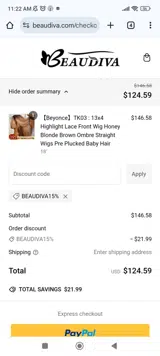 Beaudiva15% coupon verification screenshot