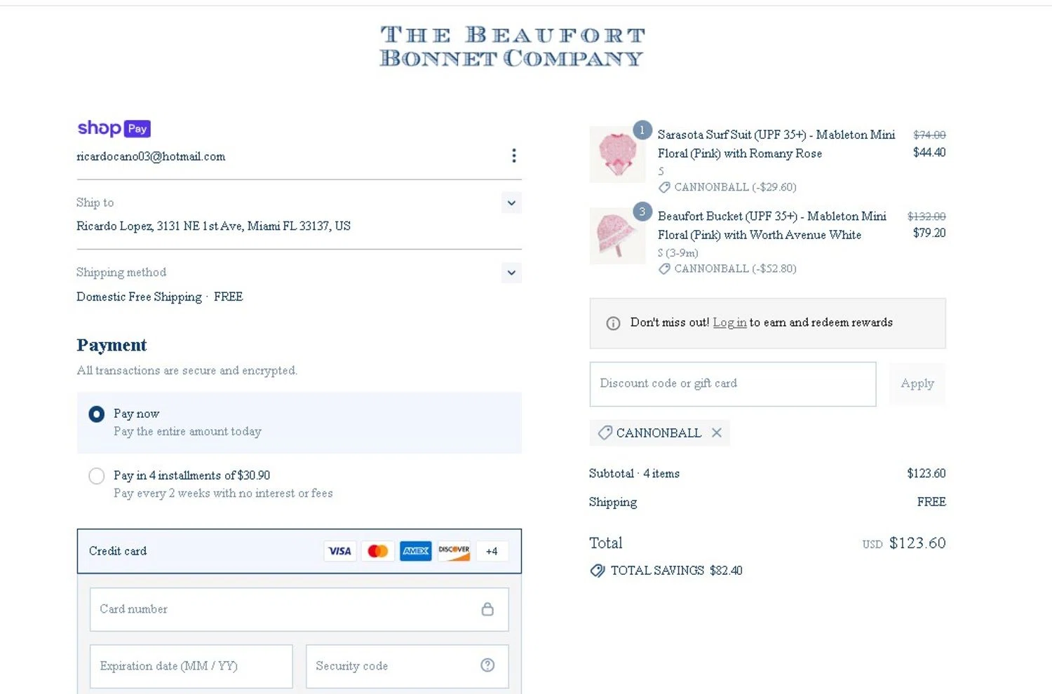 The Beaufort Bonnet Company promo code screenshot showing code CANNONBALL applied at The Beaufort Bonnet Company checkout page. Uploaded by SimplyCodes community member LAMINEJAMAL on Jul 3, 2025