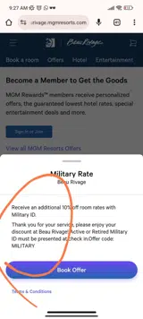 Military coupon verification screenshot