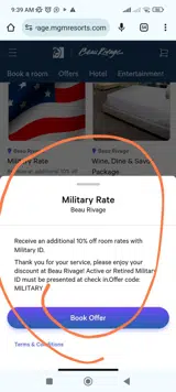 Military coupon verification screenshot