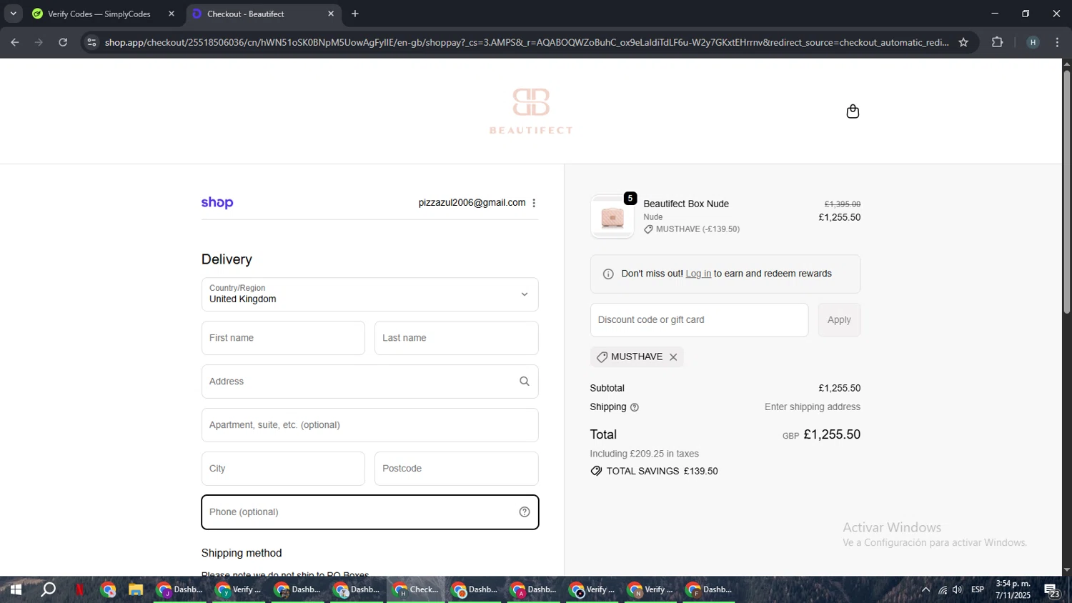 Beautifect discount code screenshot showing code MUSTHAVE applied at Beautifect checkout page. Uploaded by SimplyCodes community member YAMAHA on Nov 7, 2025