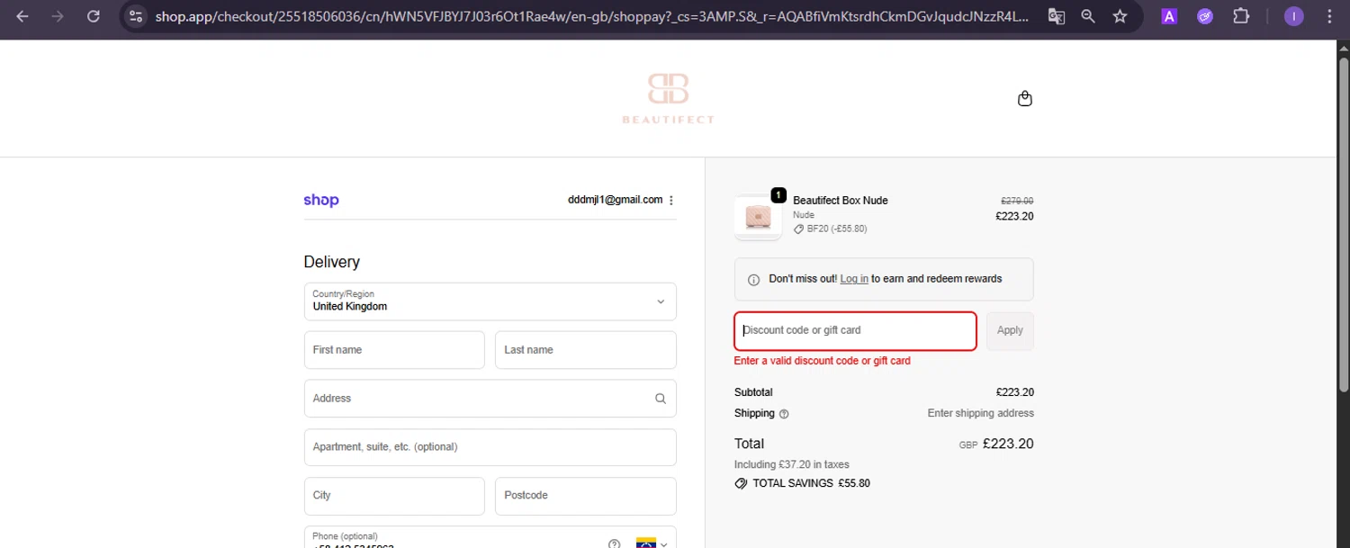 Beautifect discount code screenshot showing code MUSTHAVE applied at Beautifect checkout page. Uploaded by SimplyCodes community member joineds on Nov 20, 2025