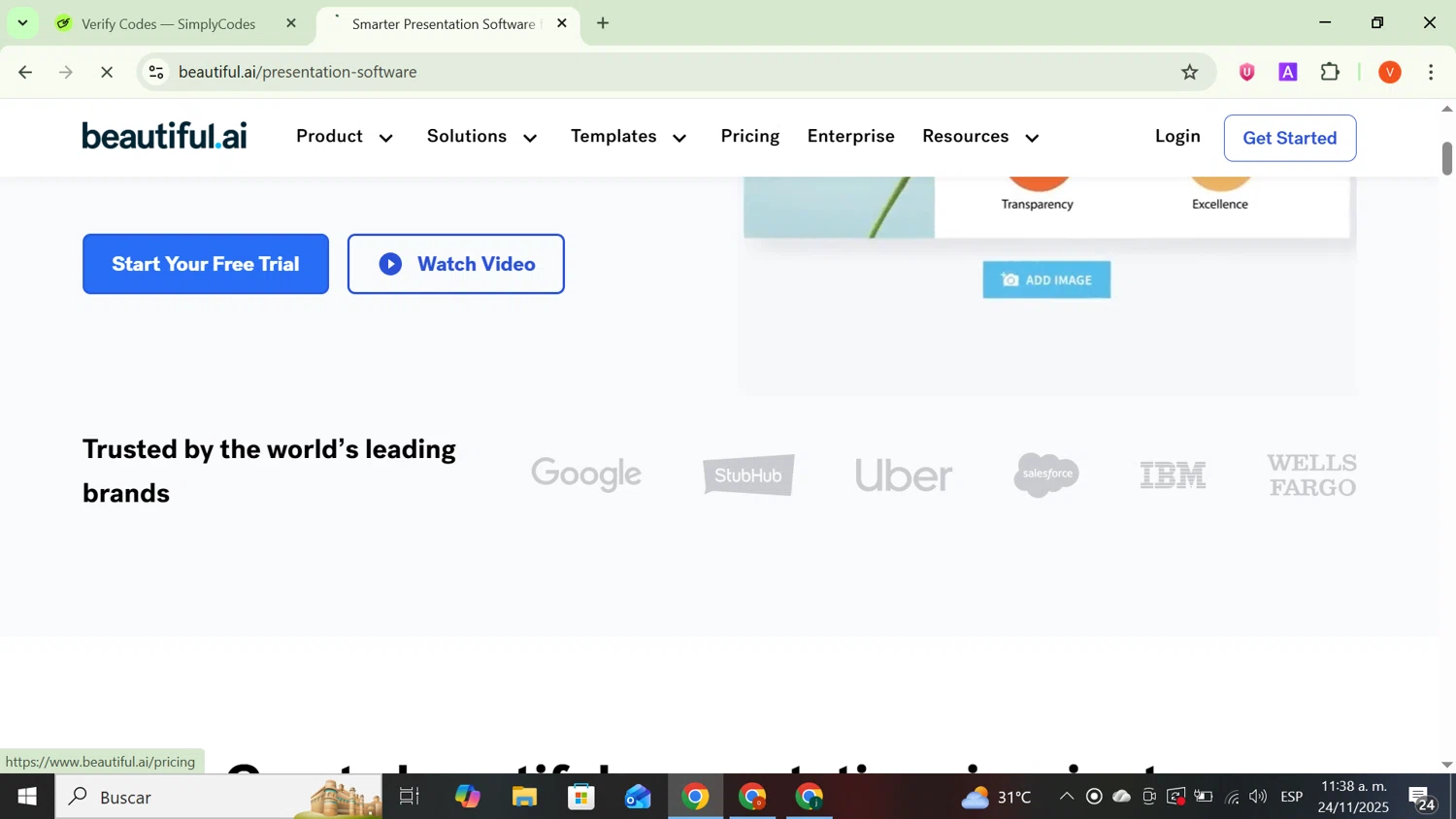 Beautiful.ai promo code screenshot showing code BlackFriday30 applied at Beautiful.ai checkout page. Uploaded by SimplyCodes community member SavingsCaptain8190 on Nov 24, 2025