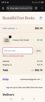 Beautiful Feet Books coupon verification screenshot