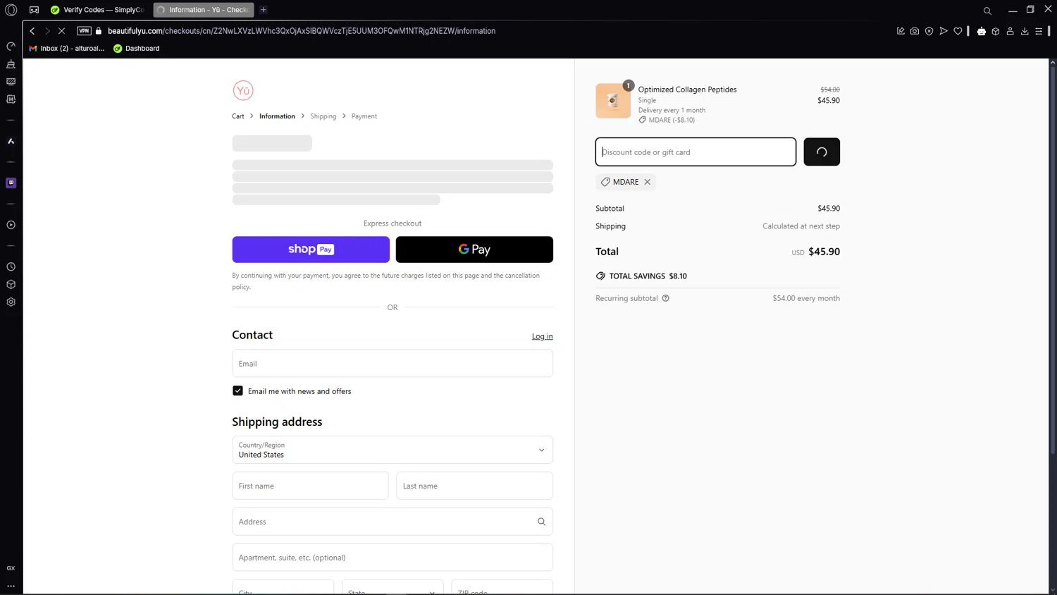 Beautiful Yu promo code screenshot showing code MDARE applied at Beautiful Yu checkout page. Uploaded by SimplyCodes community member CleverSage7079 on Mar 19, 2025
