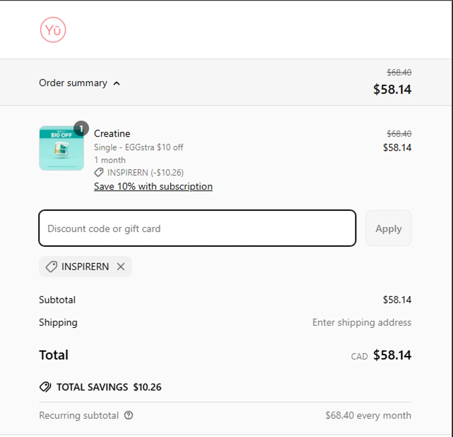 Beautiful Yu promo code screenshot showing code INSPIRERN applied at Beautiful Yu checkout page. Uploaded by SimplyCodes community member FrugalHunter3134 on Apr 18, 2025