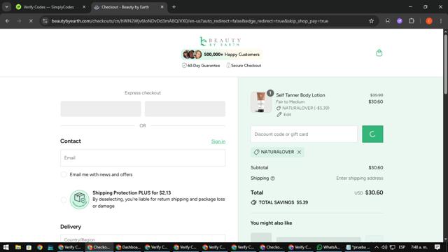 Beauty by Earth checkout page showing Beauty by Earth discount code box | Screenshot taken by SimplyCodes community member on Sep 11, 2025
