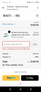 Beauty Care Bag coupon verification screenshot