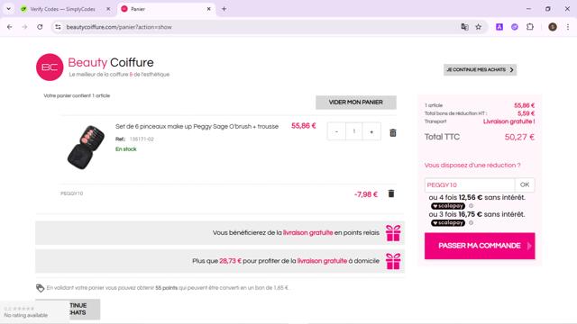 Beauty Coiffure checkout page showing Beauty Coiffure discount code box | Screenshot taken by SimplyCodes community member on Sep 1, 2025
