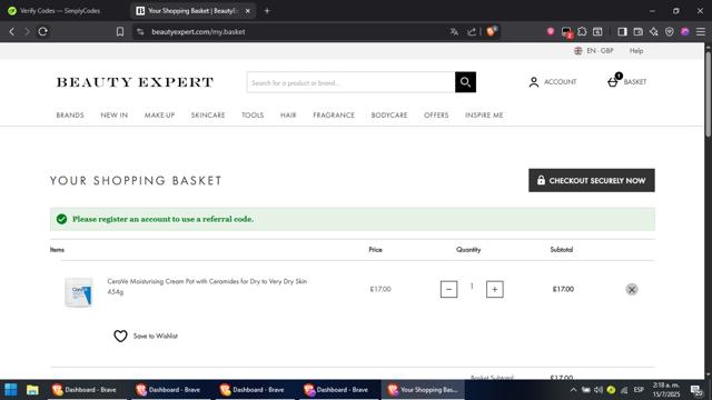 Beauty Expert checkout page showing Beauty Expert discount code box | Screenshot taken by SimplyCodes community member on Jul 15, 2025
