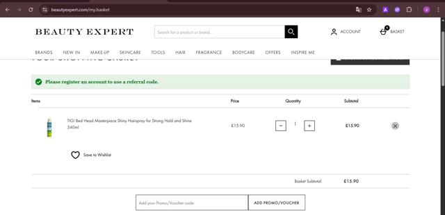 Beauty Expert checkout page showing Beauty Expert discount code box | Screenshot taken by SimplyCodes community member on Aug 12, 2025