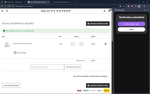 Beauty Expert checkout page showing Beauty Expert discount code box | Screenshot taken by SimplyCodes community member on Aug 28, 2025
