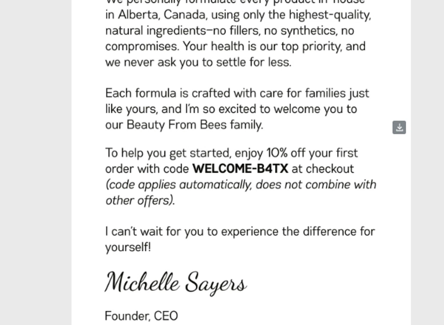 Beauty From Bees US promo code screenshot showing code WELCOME-B4TX applied at Beauty From Bees US checkout page. Uploaded by SimplyCodes community member YISUZZ on Sep 4, 2025