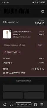 BEAUTYN10 coupon verification screenshot