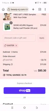 EASTER coupon verification screenshot