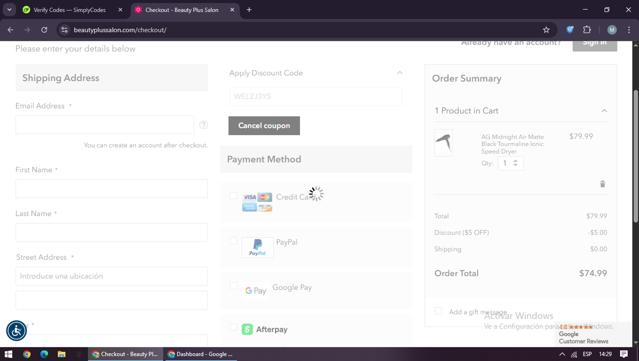 Beauty Plus Salon checkout page showing Beauty Plus Salon discount code box | Screenshot taken by SimplyCodes community member on Sep 5, 2025