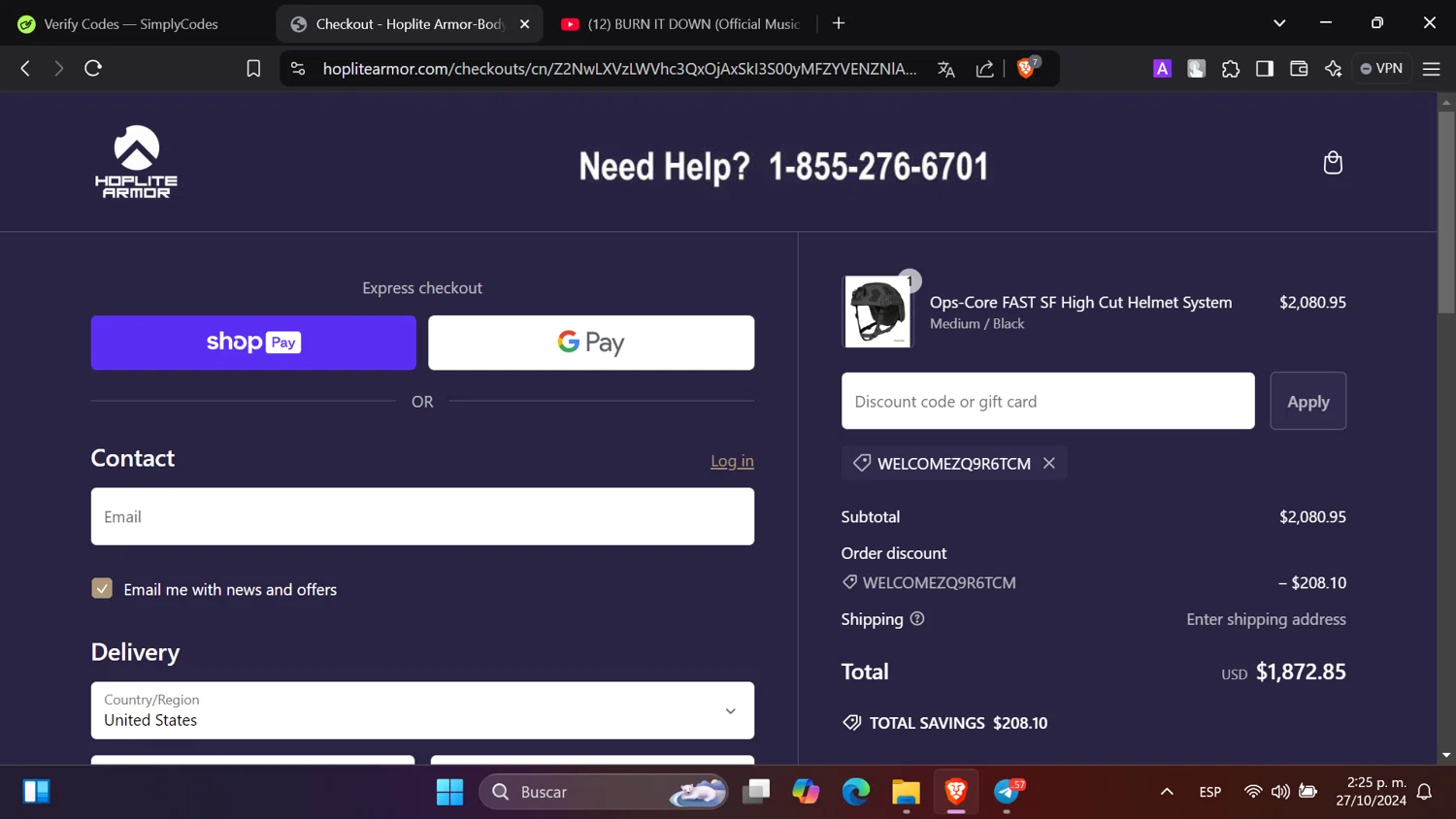Beauty Suppliers checkout page showing Beauty Suppliers coupon code box | Screenshot taken by SimplyCodes community member on Oct 27, 2024