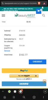 Beautywest.com coupon verification screenshot