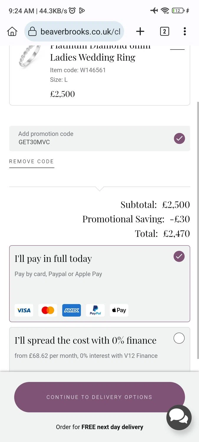 Beaverbrooks checkout page showing Beaverbrooks promo code box | Screenshot taken by SimplyCodes community member on Jan 21, 2025