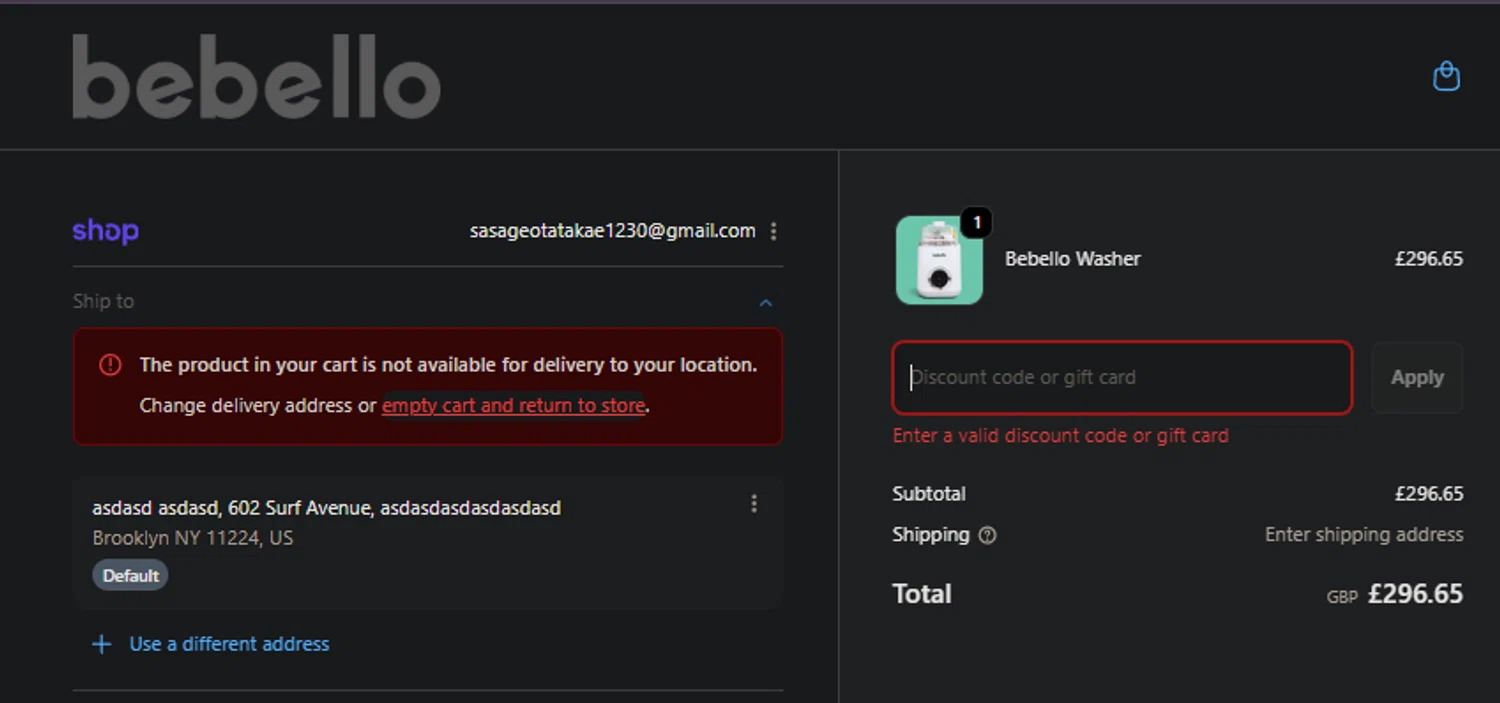 Bebello promo code screenshot showing code WASH10 applied at Bebello checkout page. Uploaded by SimplyCodes community member FIREINTHEHOLE on Nov 30, 2025