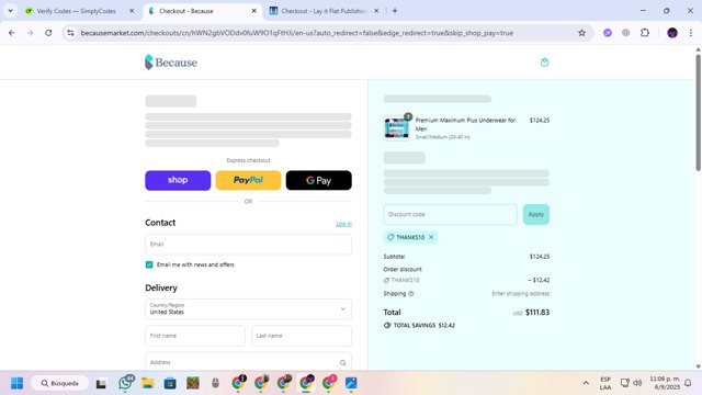 Because Market checkout page showing Because Market promo code box | Screenshot taken by SimplyCodes community member on Sep 7, 2025