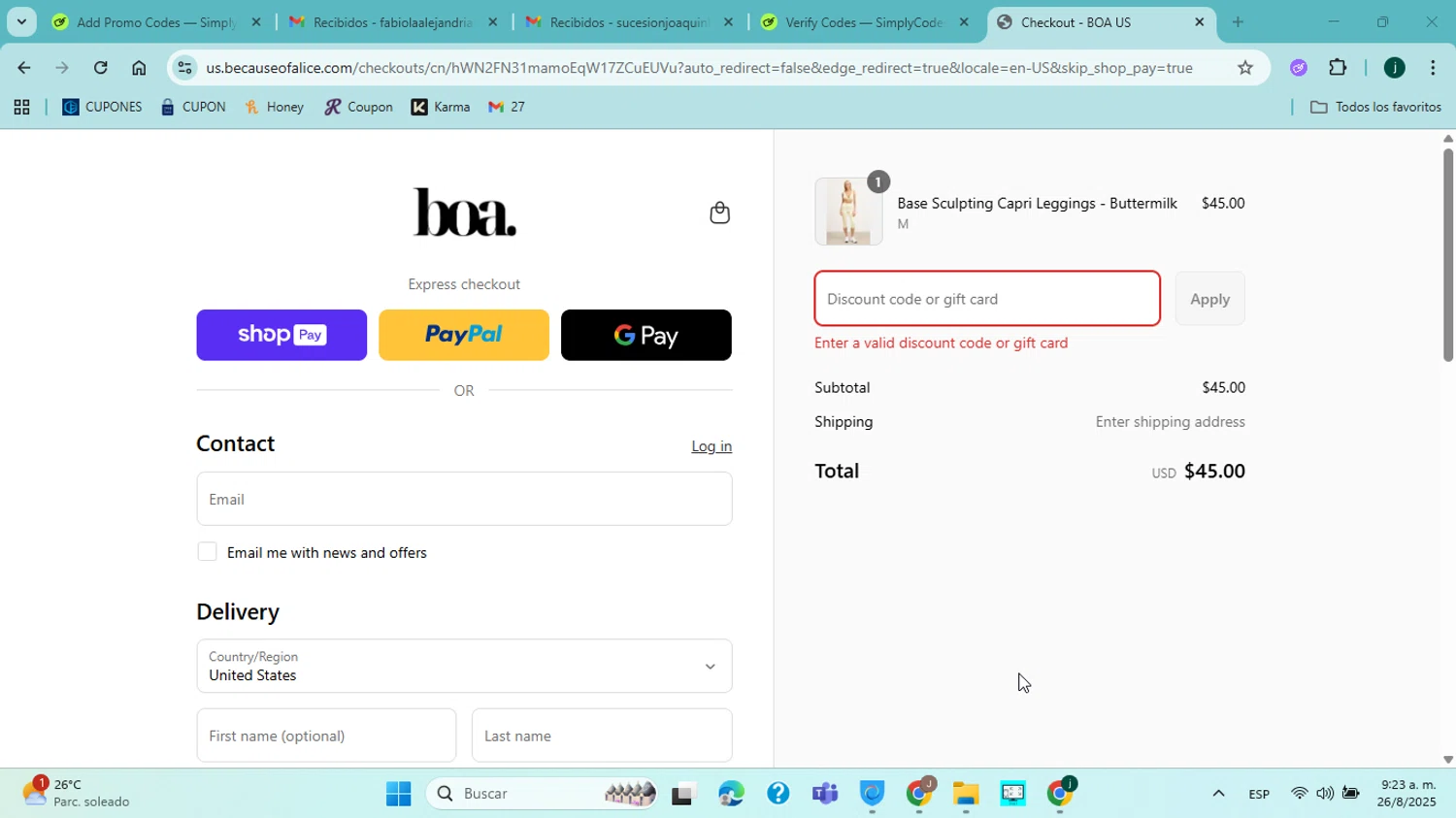 Because Of Alice discount code screenshot showing code 2Z6VR5K6 applied at Because Of Alice checkout page. Uploaded by SimplyCodes community member jorgejavierherrera on Aug 26, 2025