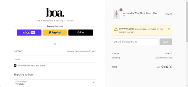 Because Of Alice checkout page showing Because Of Alice discount code box | Screenshot taken by SimplyCodes community member on Jul 27, 2023