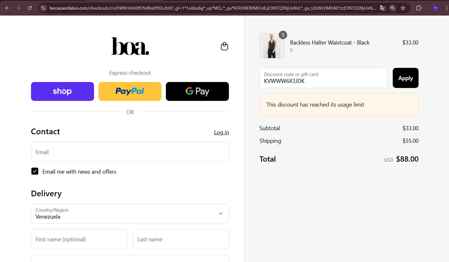 Because Of Alice discount code screenshot showing code KVWWW6X3JDK applied at Because Of Alice checkout page. Uploaded by SimplyCodes community member Yabriel007 on Aug 9, 2025