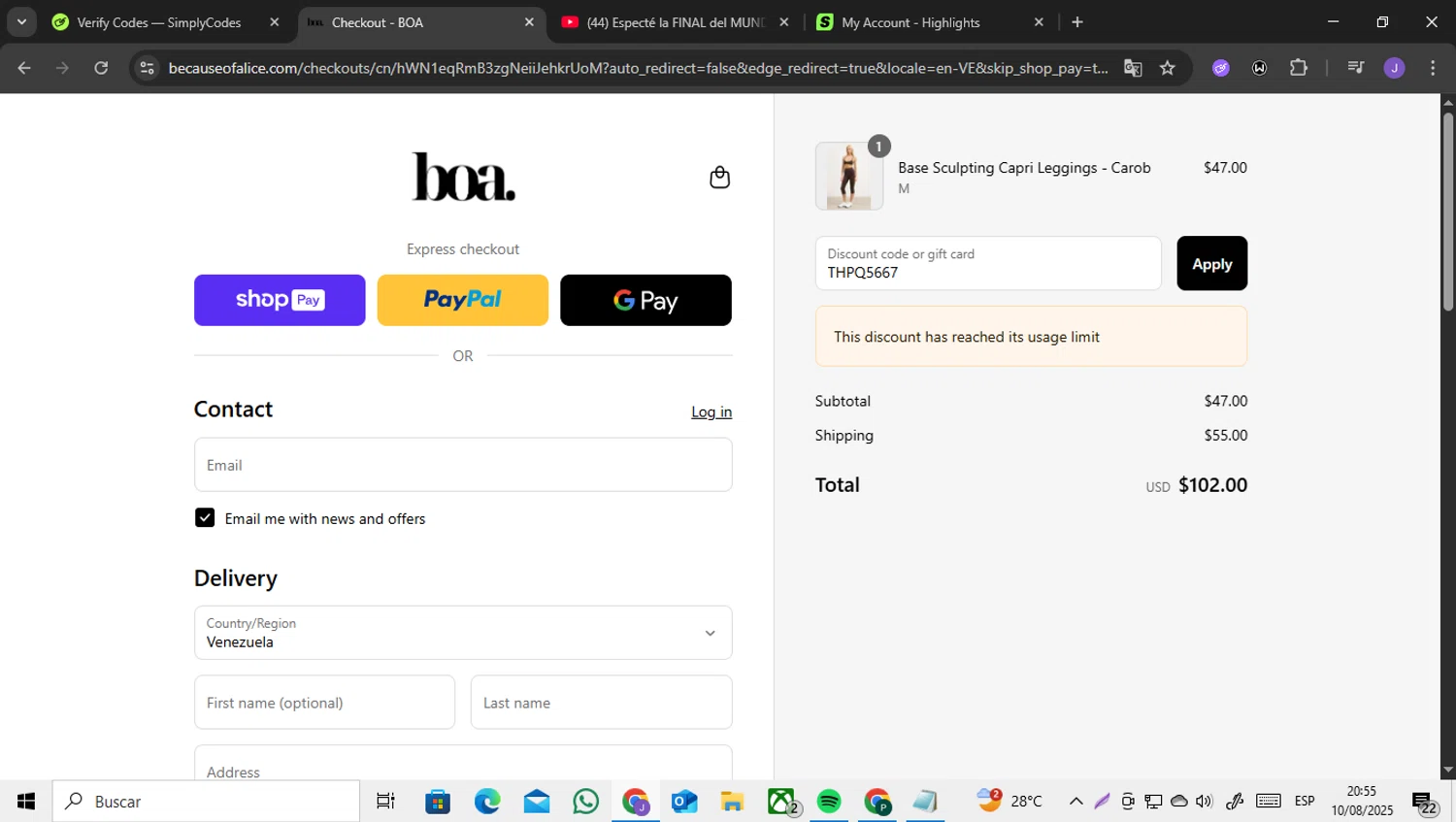 Because Of Alice discount code screenshot showing code THPQ5667 applied at Because Of Alice checkout page. Uploaded by SimplyCodes community member ENCARAMESSI on Aug 11, 2025