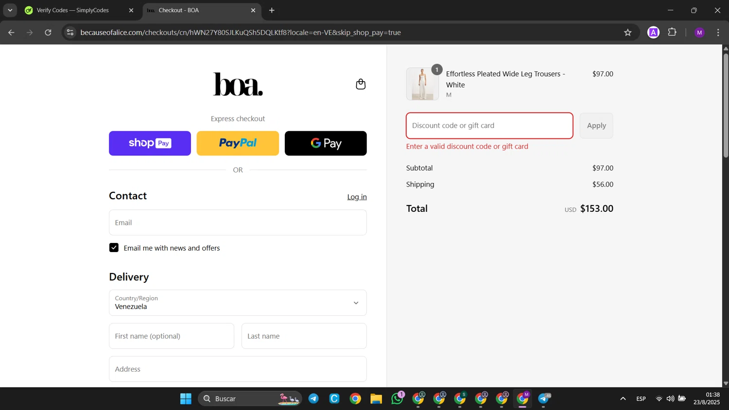 Because Of Alice discount code screenshot showing code THPQ5667 applied at Because Of Alice checkout page. Uploaded by SimplyCodes community member jinwoo on Aug 23, 2025