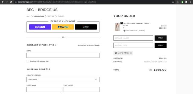 Bec & Bridge checkout page showing Bec & Bridge promo code box | Screenshot taken by SimplyCodes community member on Sep 3, 2022