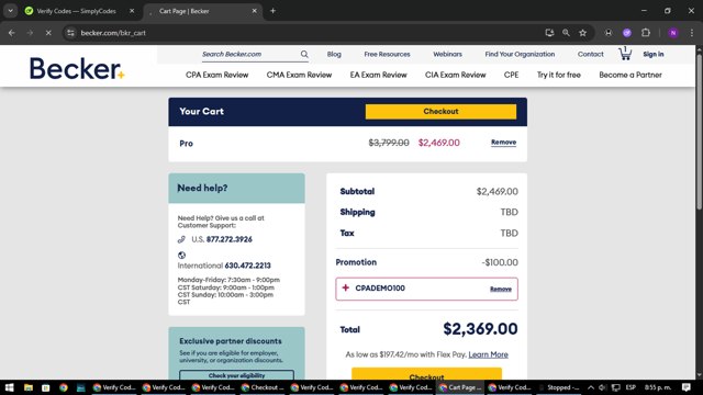 Becker checkout page showing Becker promo code box | Screenshot taken by SimplyCodes community member on Aug 11, 2025