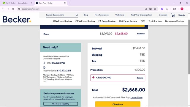 Becker checkout page showing Becker promo code box | Screenshot taken by SimplyCodes community member on Jul 30, 2025