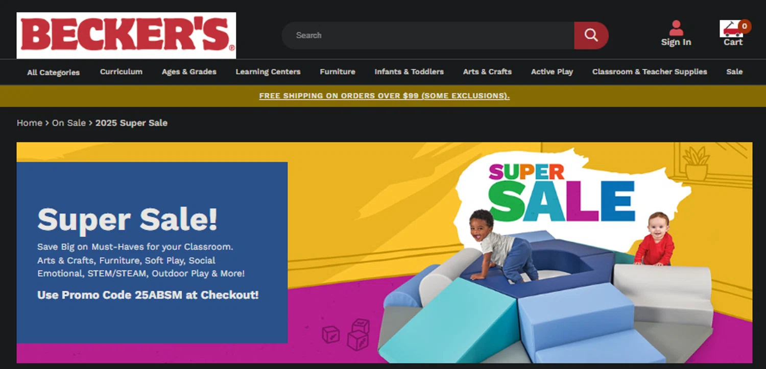 Becker's School Supplies checkout page showing Becker's School Supplies promo code box | Screenshot taken by SimplyCodes community member on Jul 19, 2025