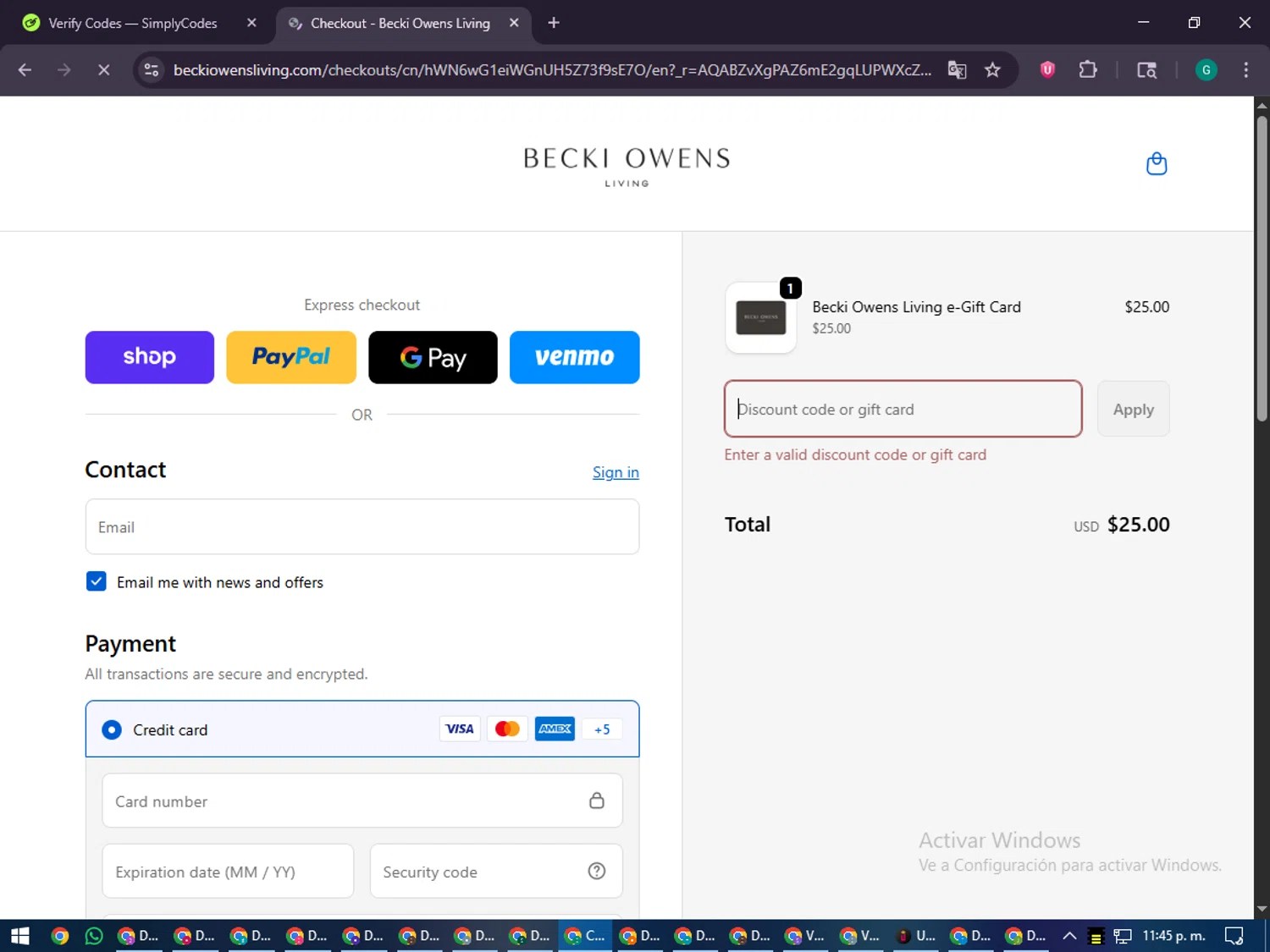 Becki Owens Living promo code screenshot showing code SANTA applied at Becki Owens Living checkout page. Uploaded by SimplyCodes community member PennyFinder5759 on Dec 28, 2025