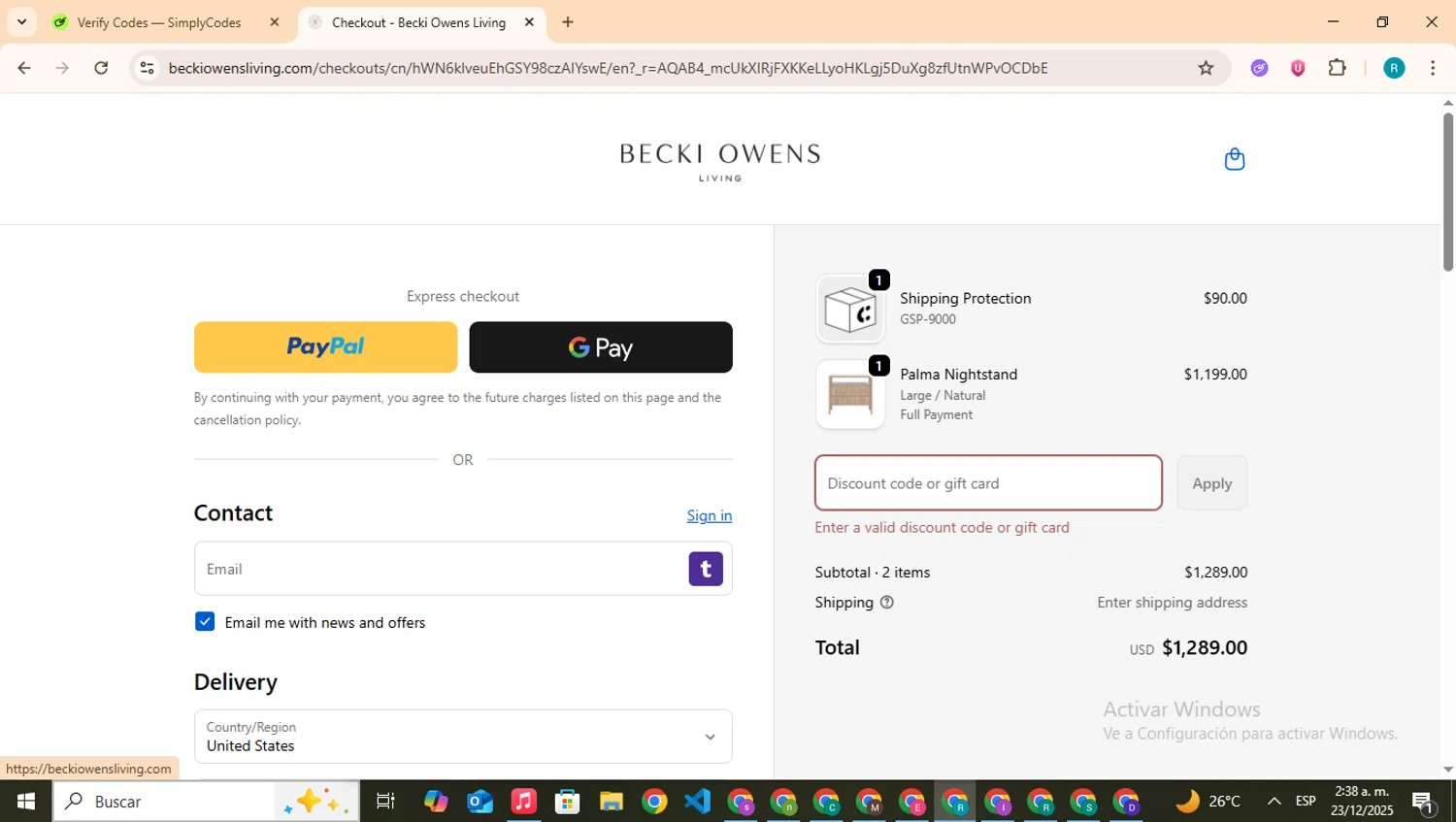 Becki Owens Living promo code screenshot showing code merry applied at Becki Owens Living checkout page. Uploaded by SimplyCodes community member BudgetHero4407 on Dec 23, 2025