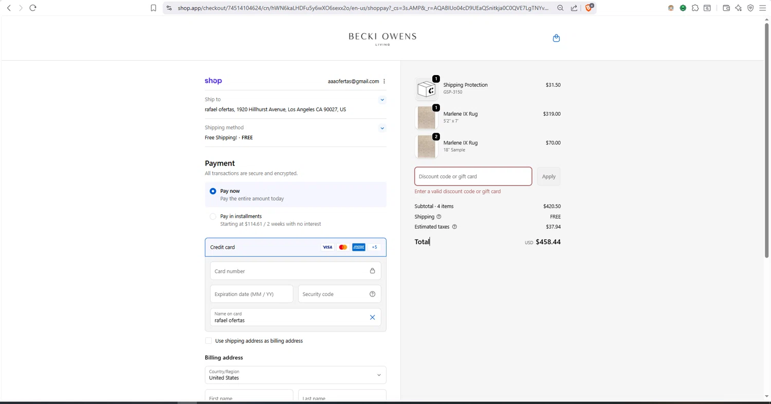 Becki Owens Living promo code screenshot showing code merry applied at Becki Owens Living checkout page. Uploaded by SimplyCodes community member dayselis15 on Dec 23, 2025