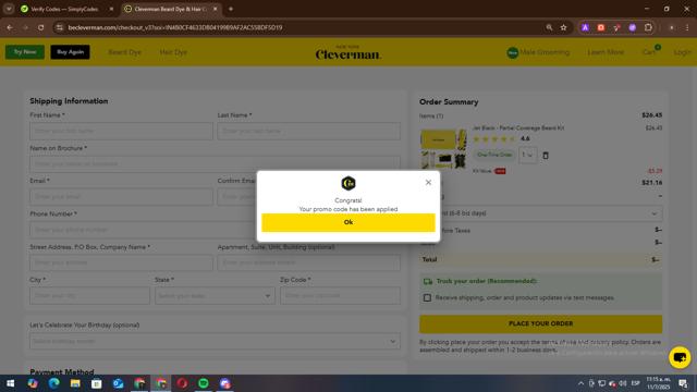 Cleverman checkout page showing Cleverman promo code box | Screenshot taken by SimplyCodes community member on Jul 11, 2025