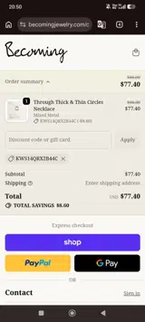 Becoming Jewelry coupon verification screenshot