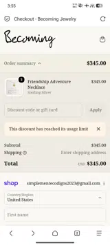 Becoming Jewelry coupon verification screenshot