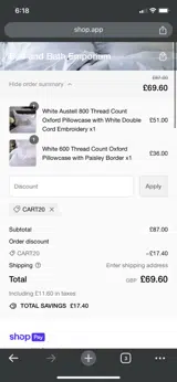 CART20 coupon verification screenshot